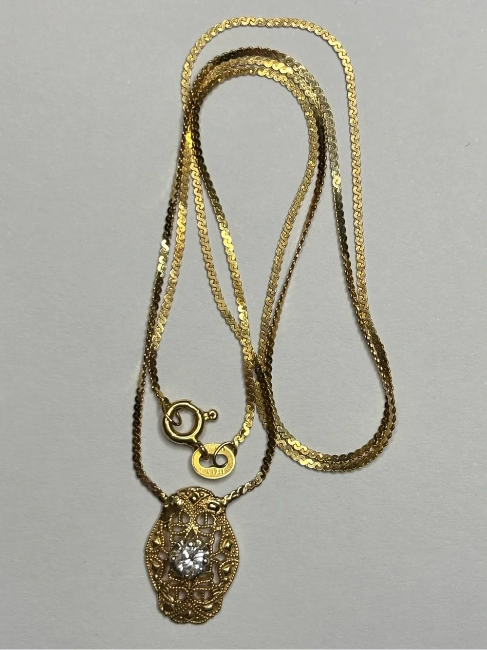 14k Italy Gold & Diamond Necklace 2.98g Total - 25PT Diamond #5997